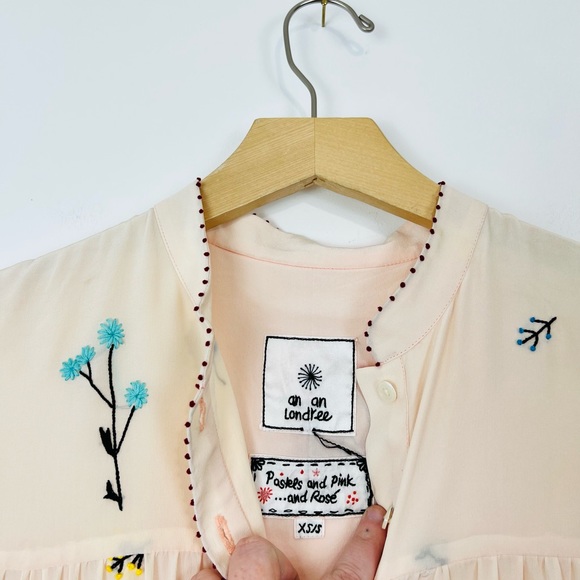 An An Londree Peach Pink Floral Embroidered Tiered 100% Silk Maxi Dress UK S - Picture 5 of 15